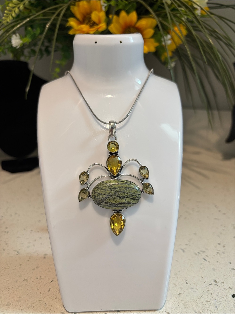 Green Sheen Opal & Citrine Gemstone Ethnic Handmade Pendant Necklace